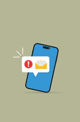 Phone notifications. Smartphone with new mail vector illustration on isolated background. Reminder message, sign business concept
