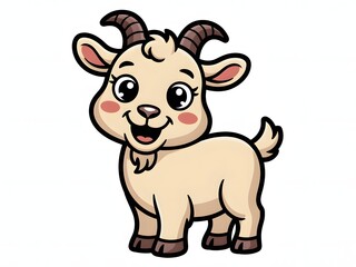 Fototapeta premium Adorable cartoon baby goat with big eyes and horns
