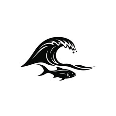 Ocean wave crashing over a fish silhouette