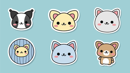 Set of Cute Chibi Animal Head and Body Stickers