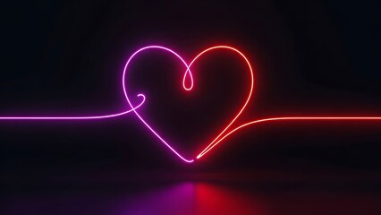 Neon heart symbol made of pink and red glowing lines on dark background