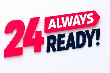 Bold red and blue text proclaims 24 hours always ready for service or business availability