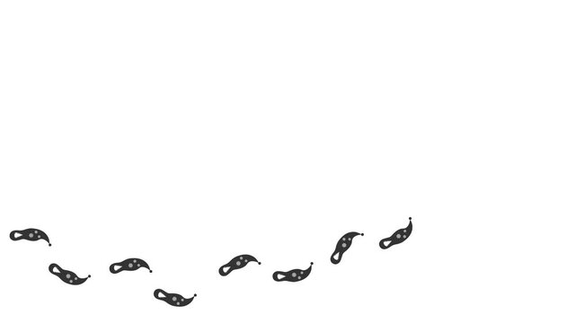 Christmas Elf boot footprint animation. Leaving  boots  prints on the floor from  left to right. Walk loop animation, graphic motion. Elf steps footage video  on white background. Animated Video