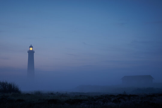 lighthouse skagen fyr at night in jutland denmark