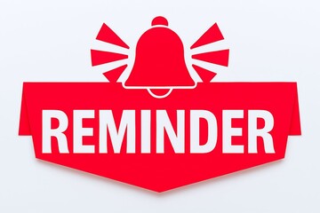 Bright red alert notification banner with a stylized bell icon and the word reminder in bold white letters