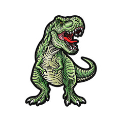 Obraz premium Detailed illustration of a green T-Rex dinosaur with a vibrant color palette and fine line work, perfect for educational or thematic designs. Fierce but stylized.