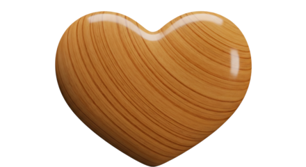 3D rendered polished wooden heart symbolizing love and warmth on a clean black background