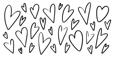 Hand drawn doodle heart set in black outline. Perfect for Valentines projects, stickers, photo overlays, greeting cards, and romantic minimalist designs