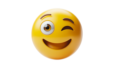 Expressive 3D Winking Emoji with a Playful Smile on an Isolated Black Background