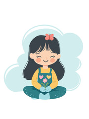 charming little girl caring for flowers graphic