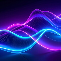 Fototapeta premium Abstract flowing waves of vibrant blue and purple neon light over a dark backdrop