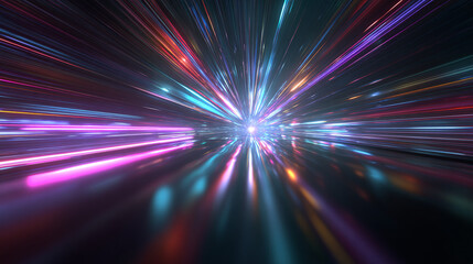 Obraz premium Abstract representation of light streaking through space, creating a dynamic visual effect, like a vibrant, colorful tunnel