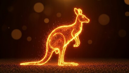 Fototapeta premium Fiery silhouette of a kangaroo formed from glowing embers and particles against a dark background
