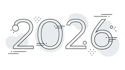Modern, sleek 2026 text graphic with minimalist abstract shapes and dynamic lines symbolizing future innovation and progress.
