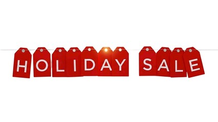 Vibrant red price tags spelling 'Holiday Sale', an eye-catching graphic for seasonal promotions, special discount advertisements, and festive shopping event banners