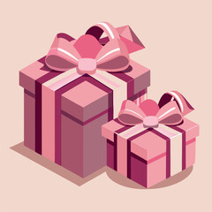 Cute pink gift boxes with ribbons, soft pastel colors, flat illustration style, shadows and highlights, clean and minimal design