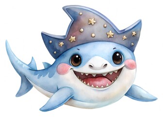 Adorable baby shark character wearing a festive crown with a cheerful expression