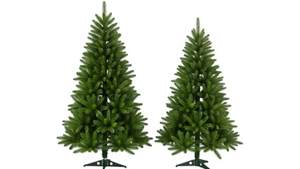 Two Green Artificial Christmas Trees isolated on a transparent background artificial trees