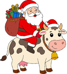 cartoon santa claus with cow.