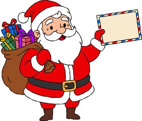 santa claus holding a blank greeting card