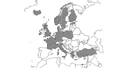 Map of Europe Showing Selected Countries Highlighted with Dots.