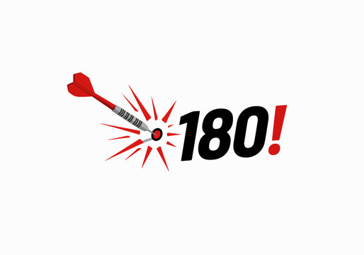 Red dart hitting bullseye for a perfect 180 score, symbolizing ultimate achievement, precision, and success in gaming or business goals.