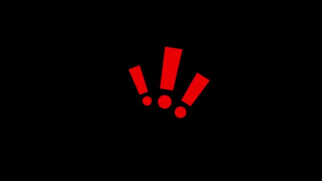 Comic-style red exclamation marks popping up sequentially on a green screen, ideal for dramatic alerts, notifications, and motion graphics
