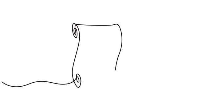 Self drawing of continuous line draw Scroll paper banner, Full length one line 4k animation video.