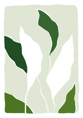 leaves framed art print hand drawn shapes matisse style, naive art, contemporary background