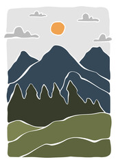 Boho Art Prints Abstract Landscape Poster Gallery Wall Pictures Horizon Sun Paintings on Canvas Decor