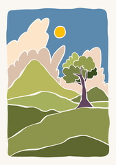 Boho Art Prints Abstract Landscape Poster Gallery Wall Pictures Horizon Sun Paintings on Canvas Decor