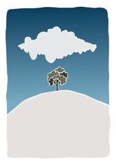 alone tree lanscape panorama posters. Organic shapes matisse style, naive art, contemporary backgrounds. beach and mountains vector illustration