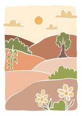 Boho Art Prints Abstract Landscape Poster Gallery Wall Pictures Horizon Sun Paintings on Canvas Decor