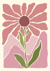 Sunflower and mountains boho and mattise style hand drawn floral and landscape illustrations	
