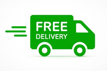 Green delivery truck with the words free delivery prominently displayed symbolizing fast and convenient shipping services