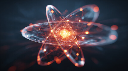 An artistic depiction of an atom with electrons orbiting a nucleus