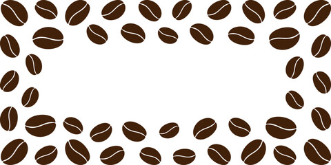 Brown Coffee beans formed Rectangular Frame border with Copy space Minimalist Flat Design Template. Isolated Vector illustration Promo Banner, leaflet Thematic Cards, labels, Social media posts, badge