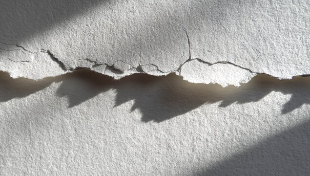 Textured paper ripped in half, casting sharp shadows from overhead light