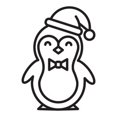 Penguin in Santa hat line icon with editable stroke. Minimal cute Christmas character for winter holiday cards, web, apps, stickers and festive branding.