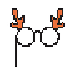 Fototapeta premium Christmas reindeer antlers glasses pixel art icon – festive photo booth props for holiday party design, cards, web, print and New Year projects
