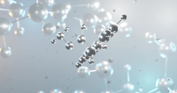 Phenylethylidenehydrazineine rotating 3d molecule, molecular structure of chemical intermediate seamless video