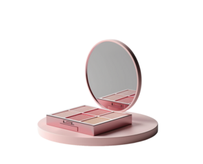 Makeup palette with round mirror for beauty productisolated on transparent background 