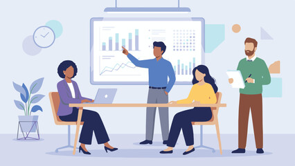 Diverse Business Team Collaborating in Office Meeting with Data Presentation