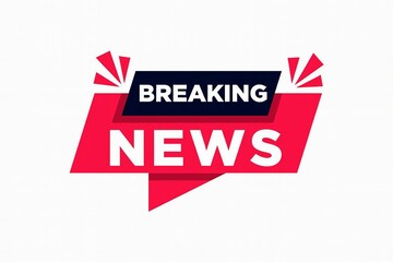 Bold red banner with white text announcing breaking news in a modern graphic style