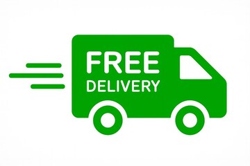 Green delivery truck with free delivery text in white symbolizing fast and efficient shipping services