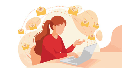 Professional woman managing digital communication with laptop and emails