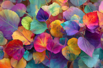 vibrant autumn leaves in bold abstract painterly style