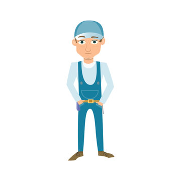 Handyman standing casually with hands in pockets. Concept of break time or waiting