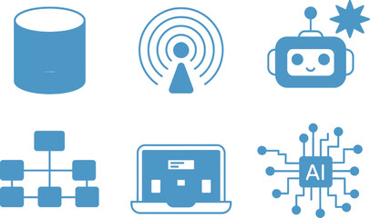 Set of artificial intelligence icons isolated on white