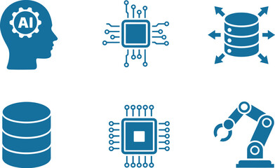 Artificial intelligence and data science vector icon set